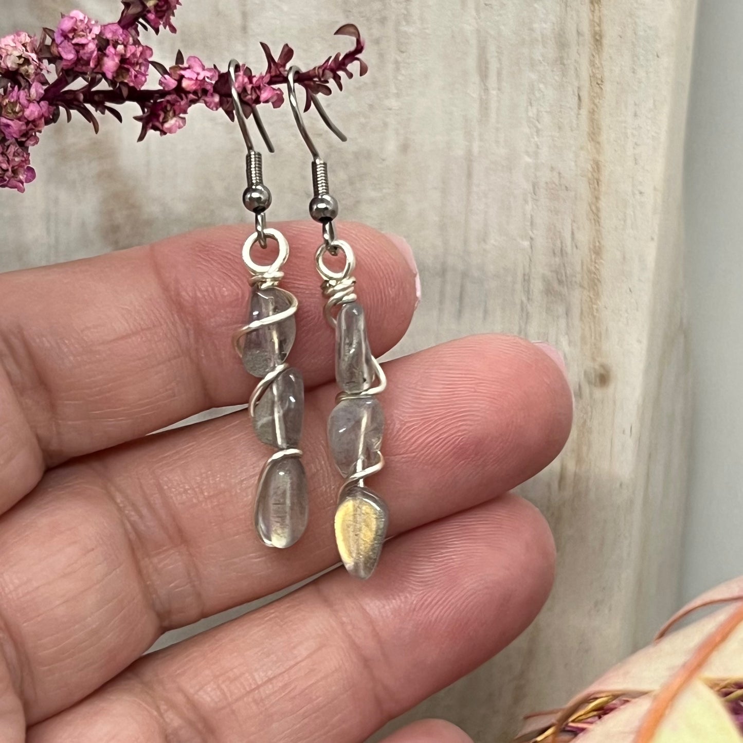 Flashy Labradorite Wire Wrapped earrings