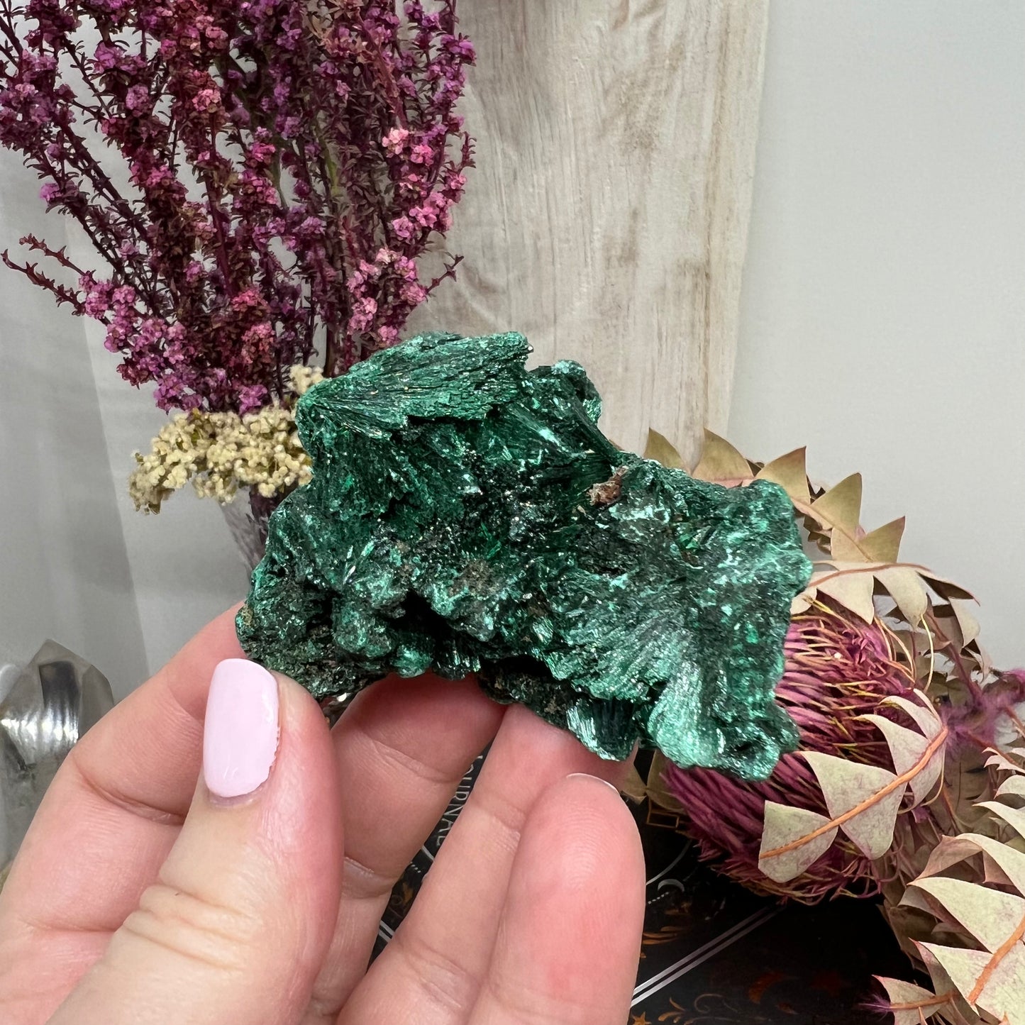 ‘Velvet’ Malachite (Congo): Botryoidal, silky fibrous specimen (62g)