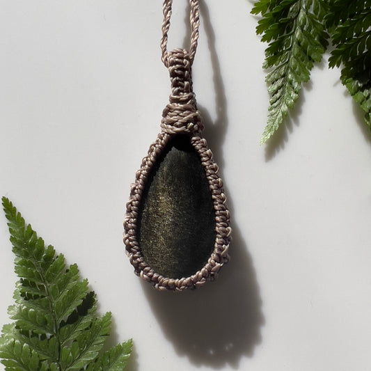 Golden Sheen Obsidian Macrame Necklace
