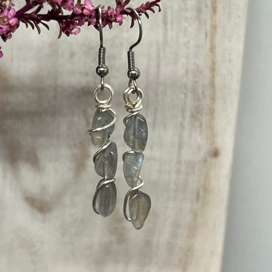 Flashy Labradorite Wire Wrapped earrings