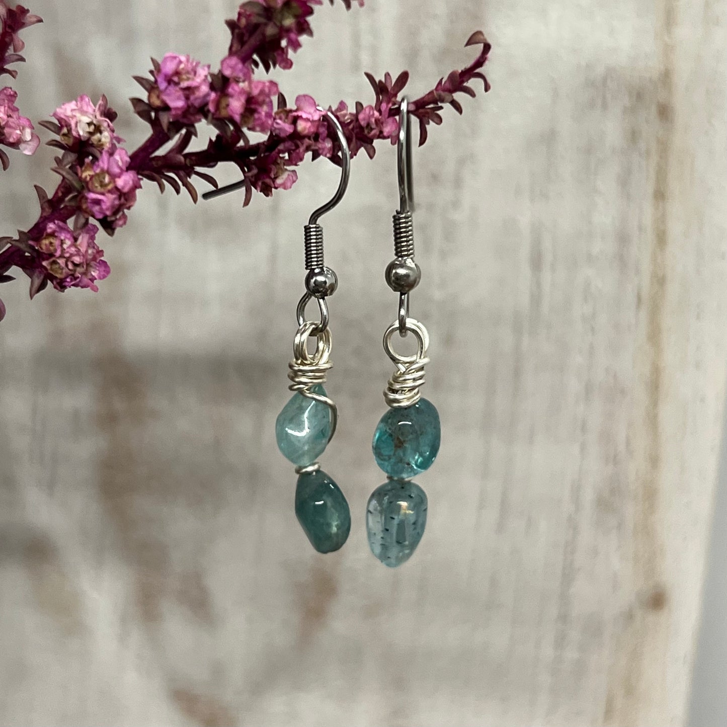 Neon Apatite Wire Wrapped Earrings