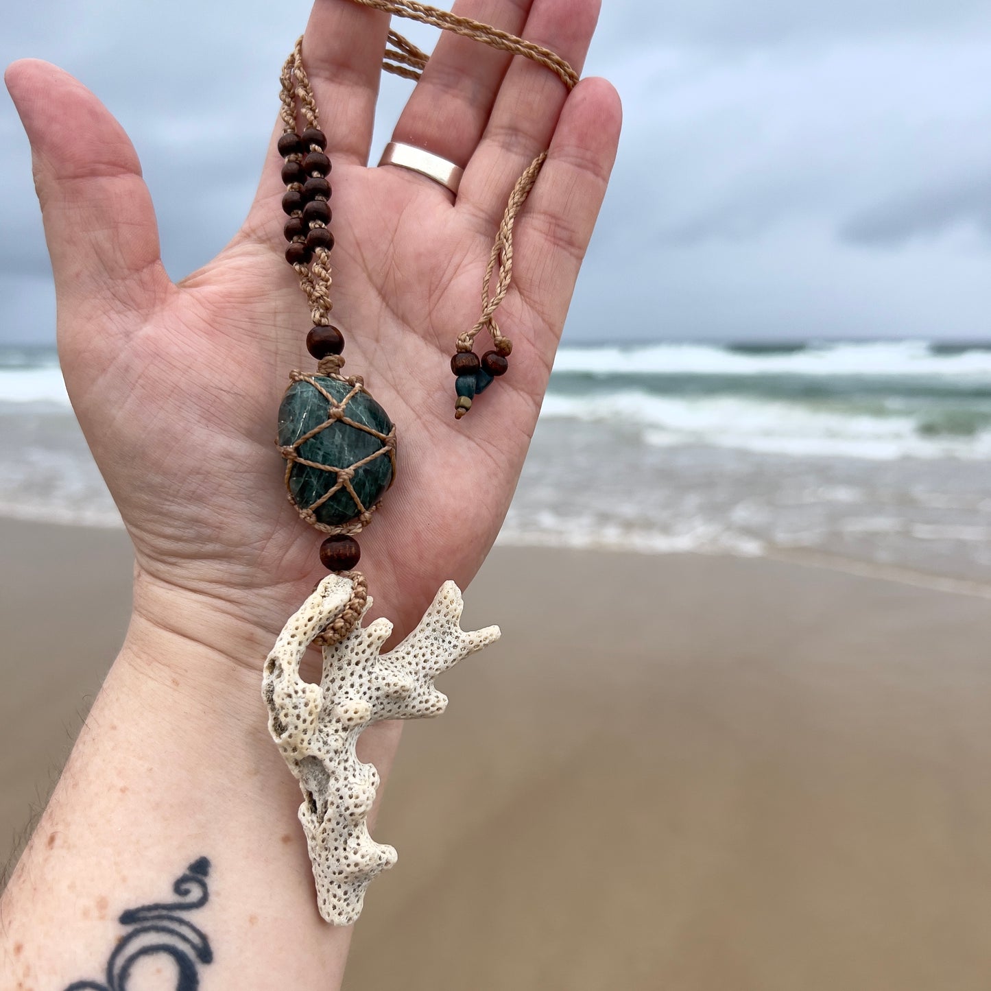 Sea Witch Talisman - Green Apatite & ethically beach combed Coral