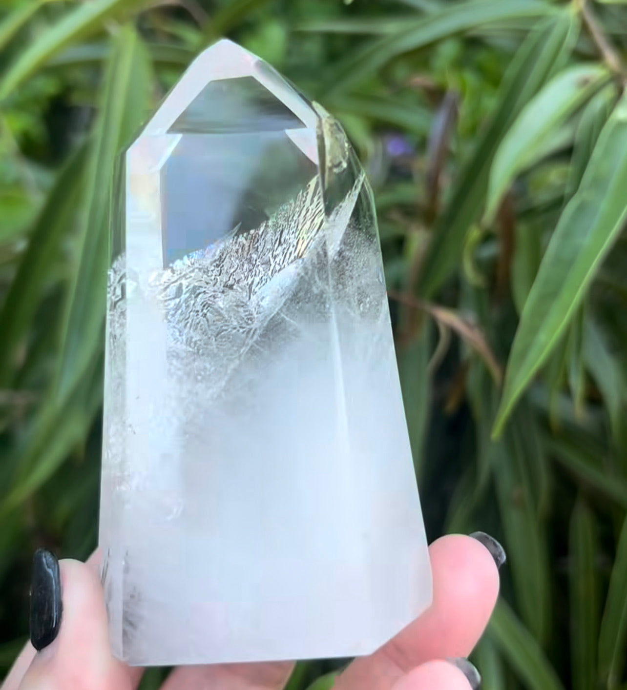 Polished Angel Wing Quartz Point from Madagascar - Half optical, half cloudy with a natural fracture forming an Angel wing appearance