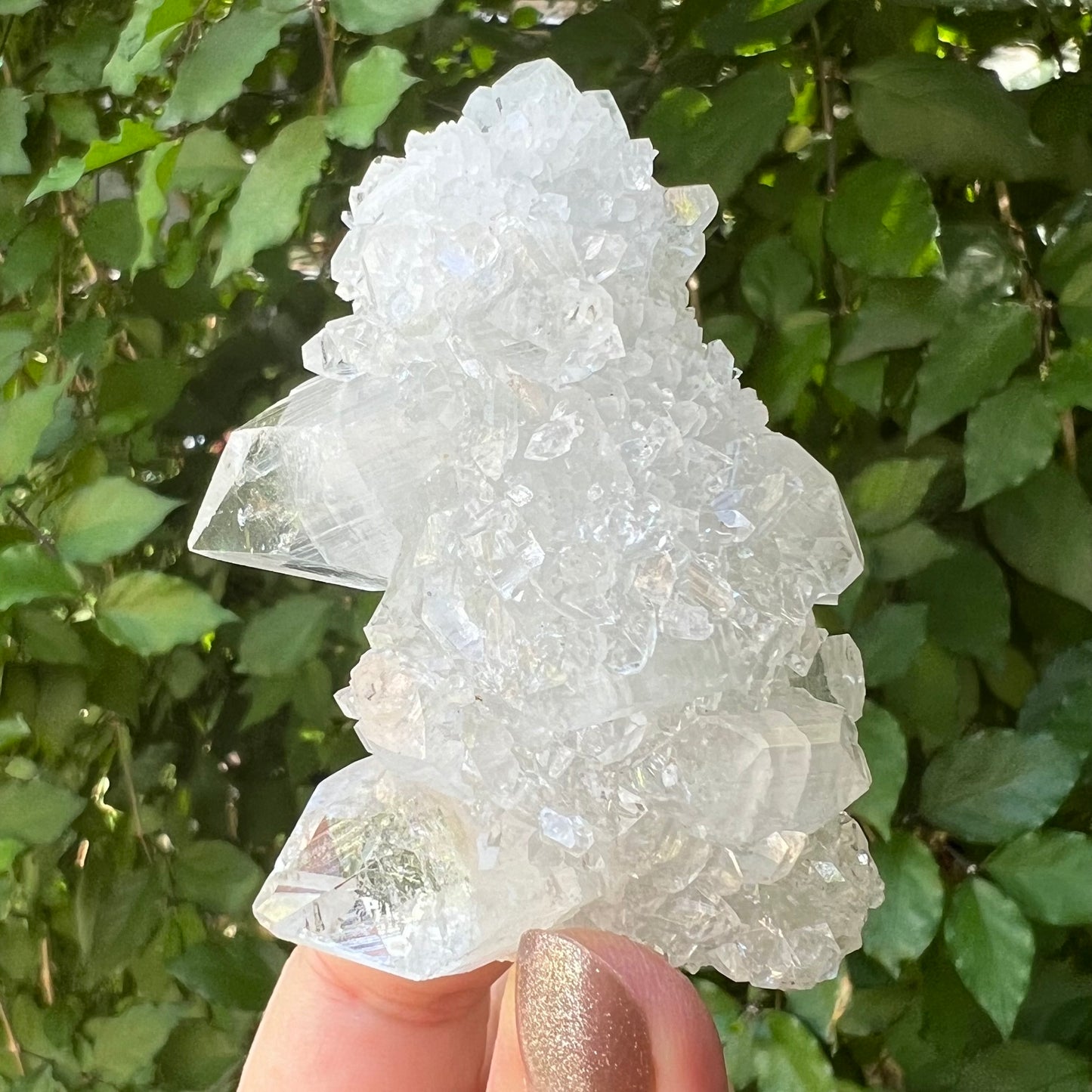 Mirror Apophyllite Stalactite on Clear Calcite Matrix Cluster - Jalgoan District, Maharashtra, India