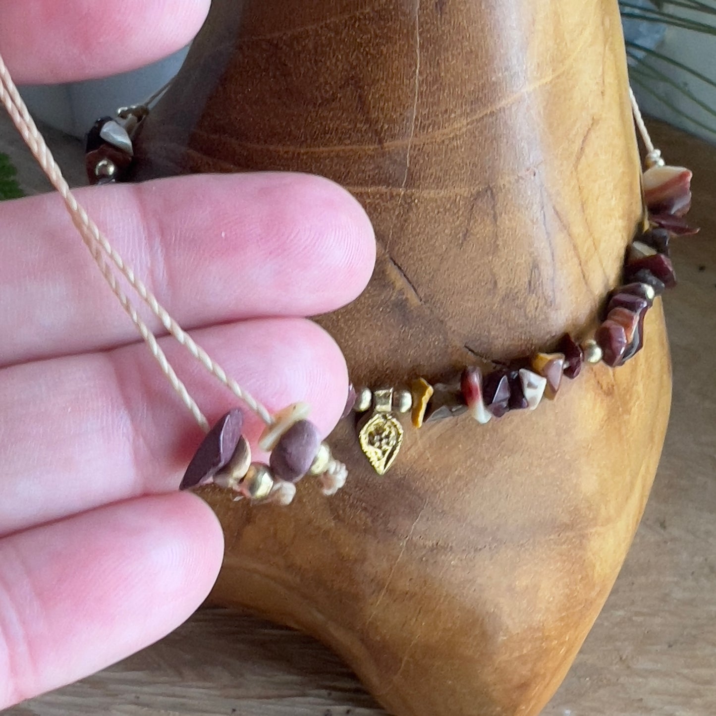 Mookaite and Brass Crystal Beaded Necklace