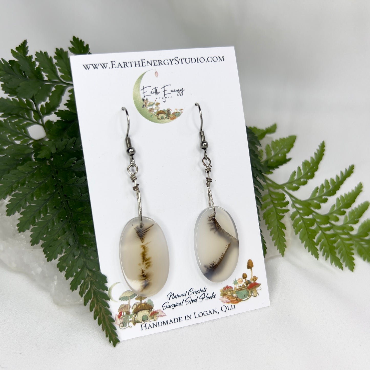 Natural Dendritic Picture Agate Earrings: Courage ∙ Connection to Nature ∙ Joy ∙ Friendships