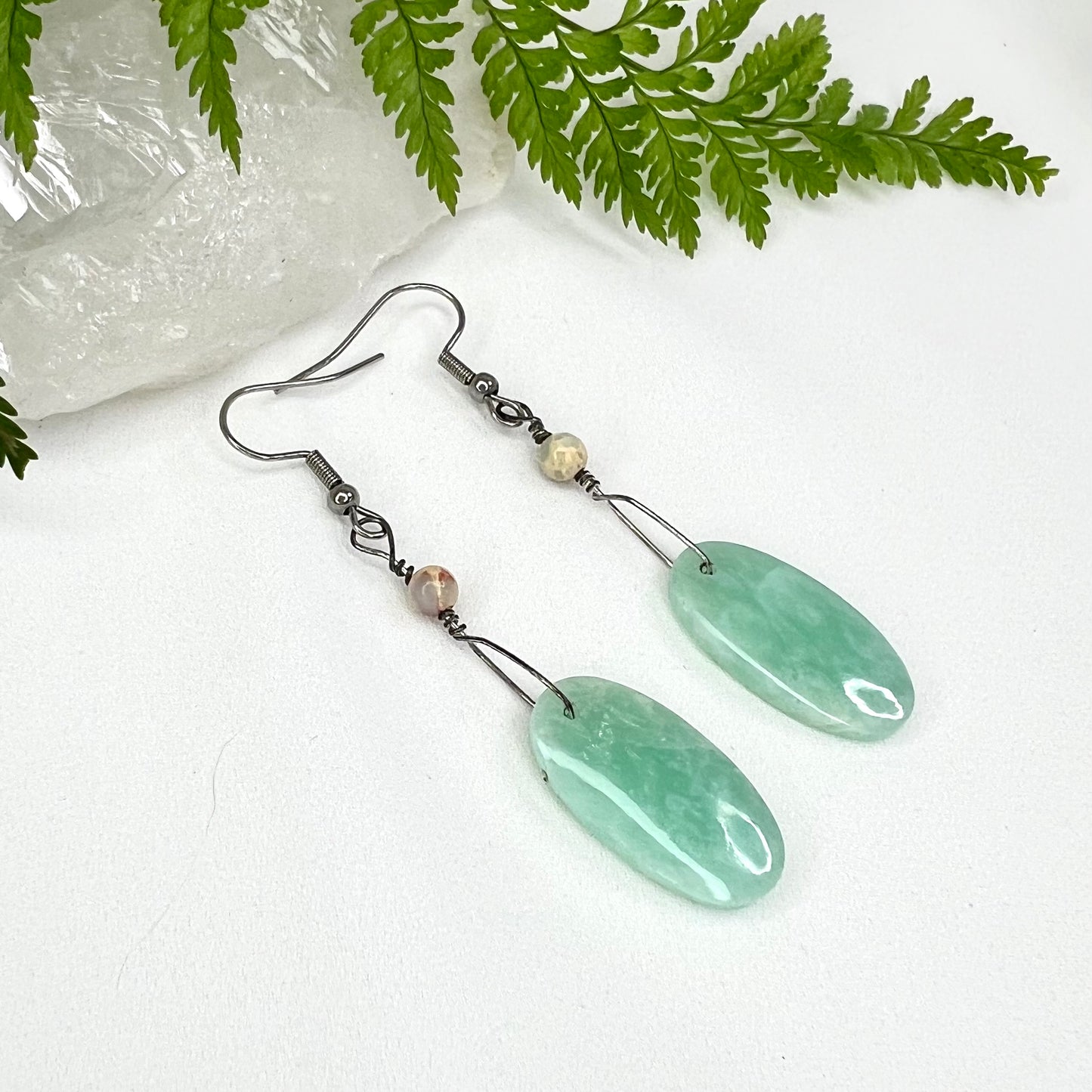 Amazonite and Pink Opal Crystal Earrings: Inspiration ∙ Emotional Healing ∙ Self Expression