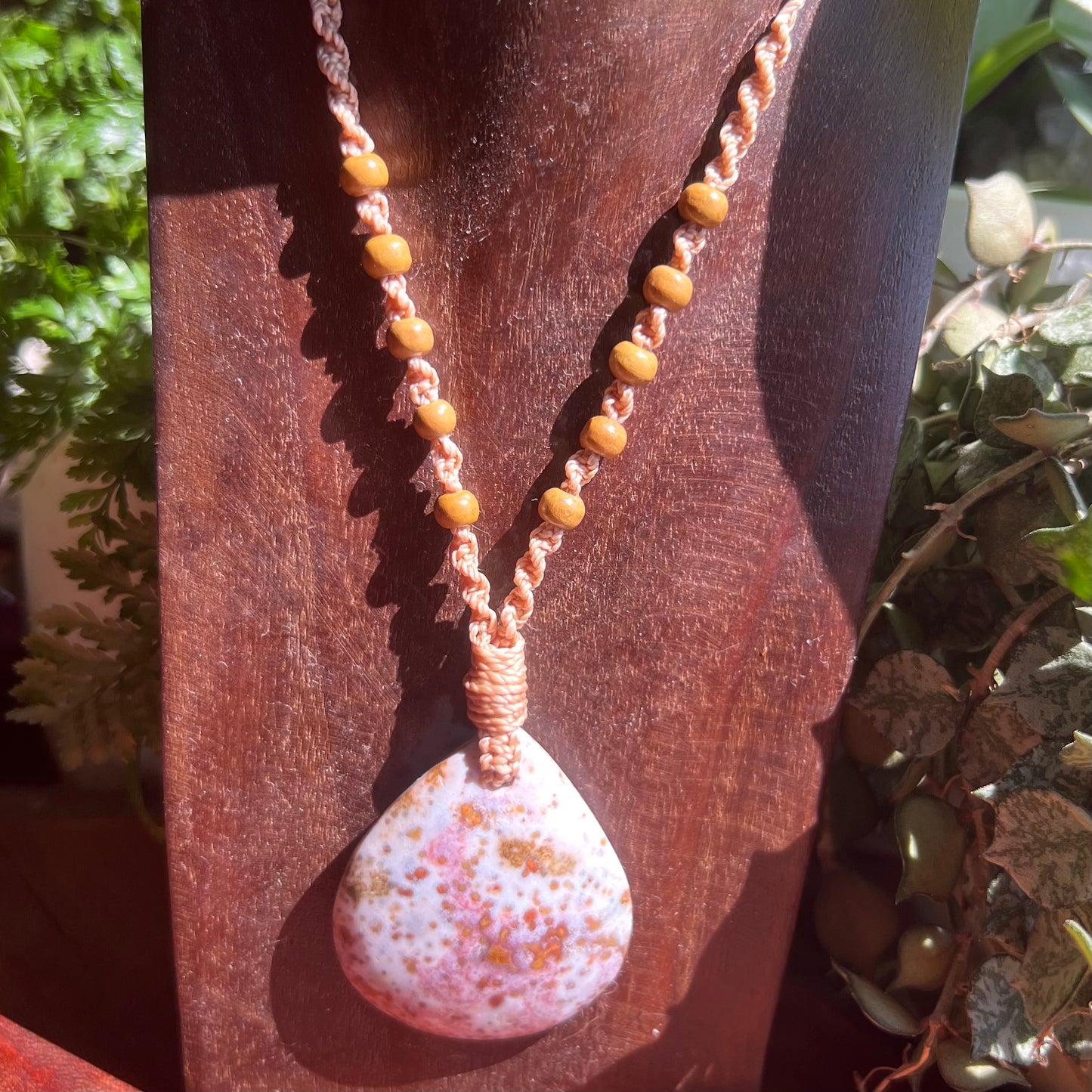 Large Ocean Jasper Crystal Macrame Necklace