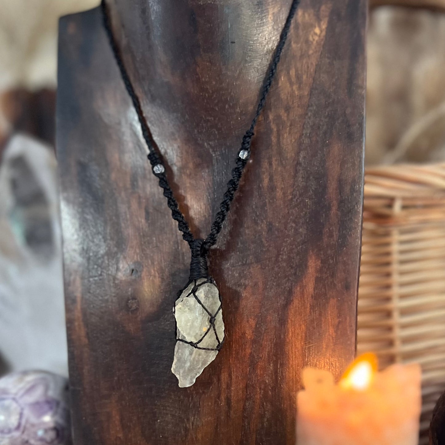 Libyan Desert Glass Tektite Crystal Macrame Talisman (ii)