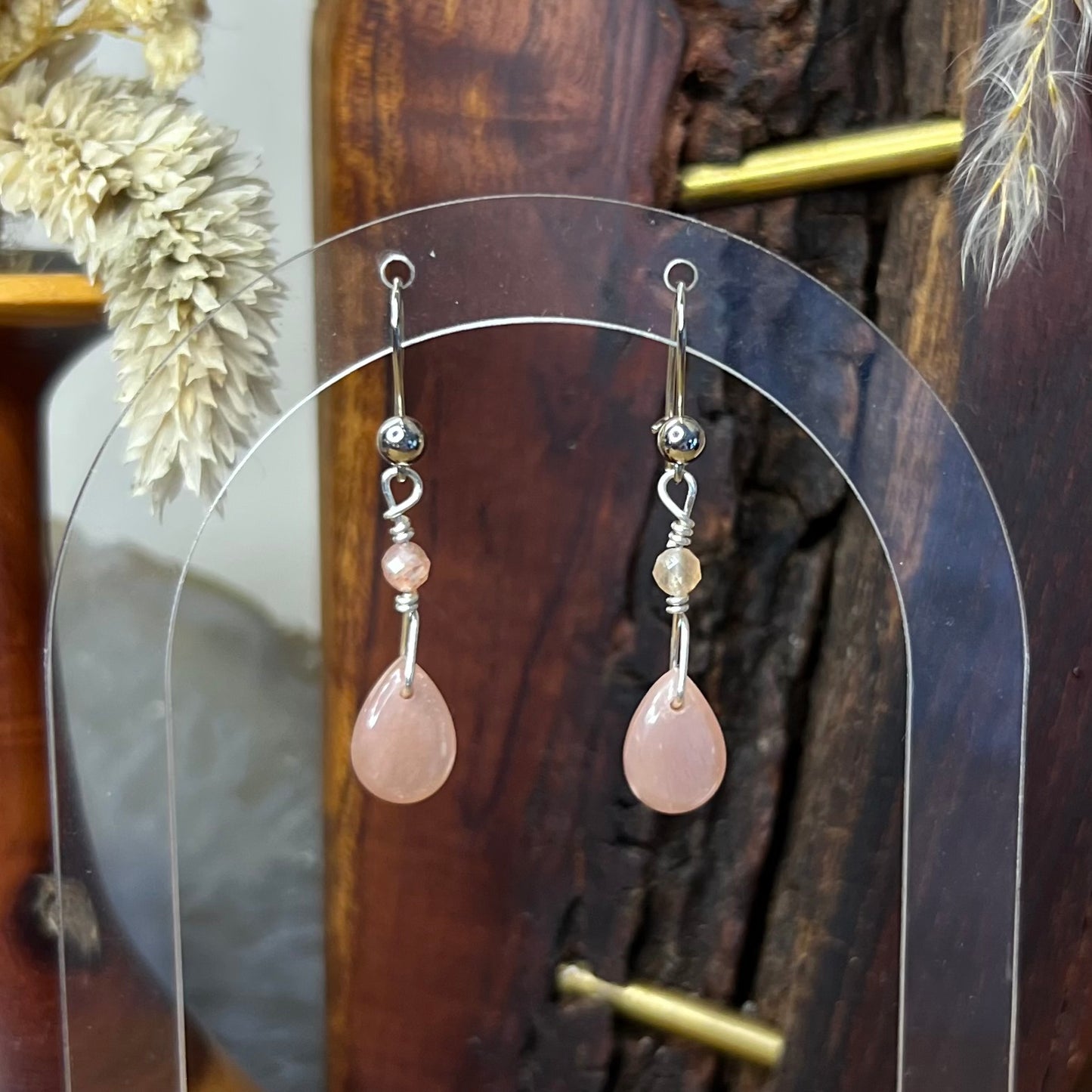 Peach Moonstone & Sunstone Crystal Earrings: Emotional Healing ∙ Soothes Anxiety ∙ Balance
