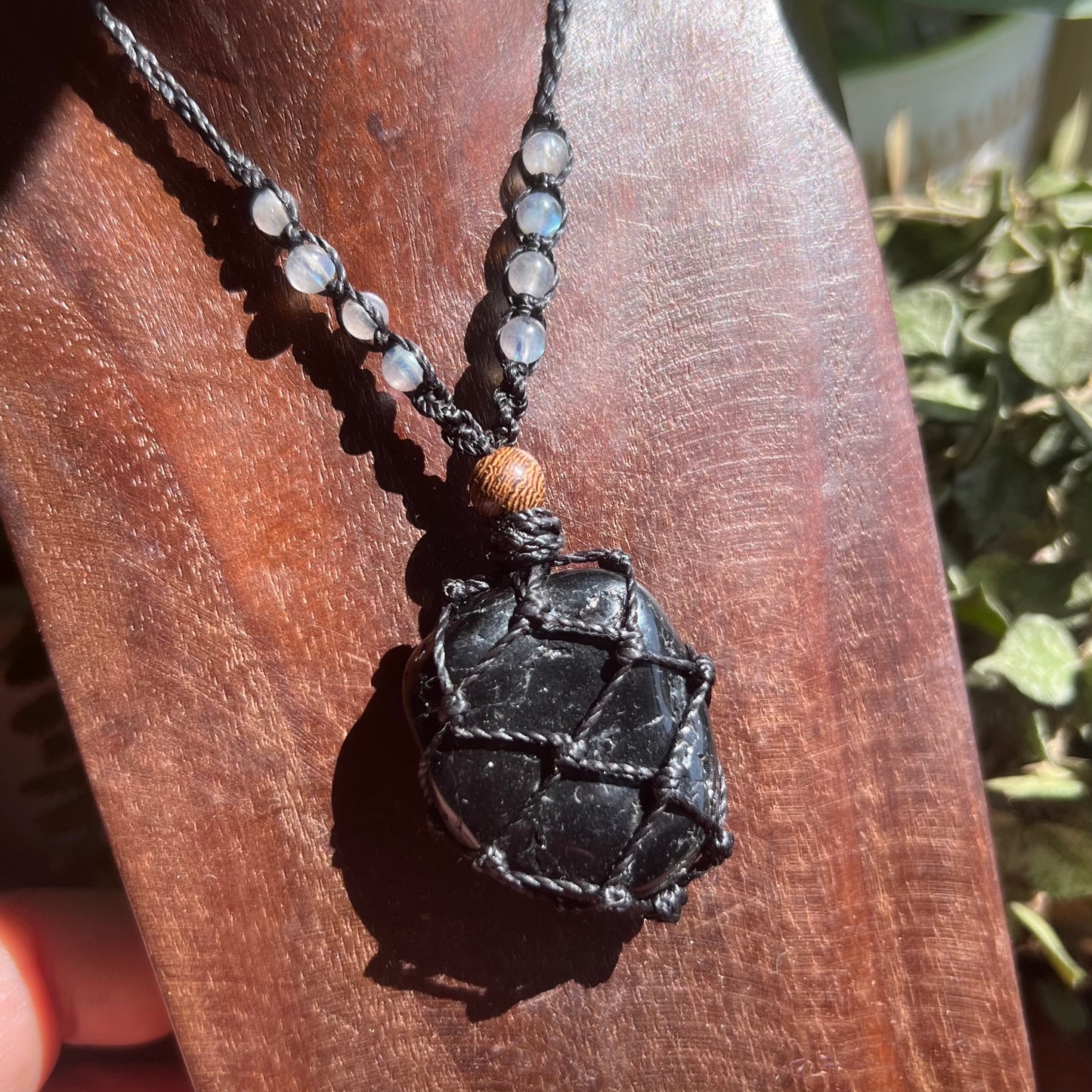 Black Tourmaline with Labradorite Protective Macrame Necklace