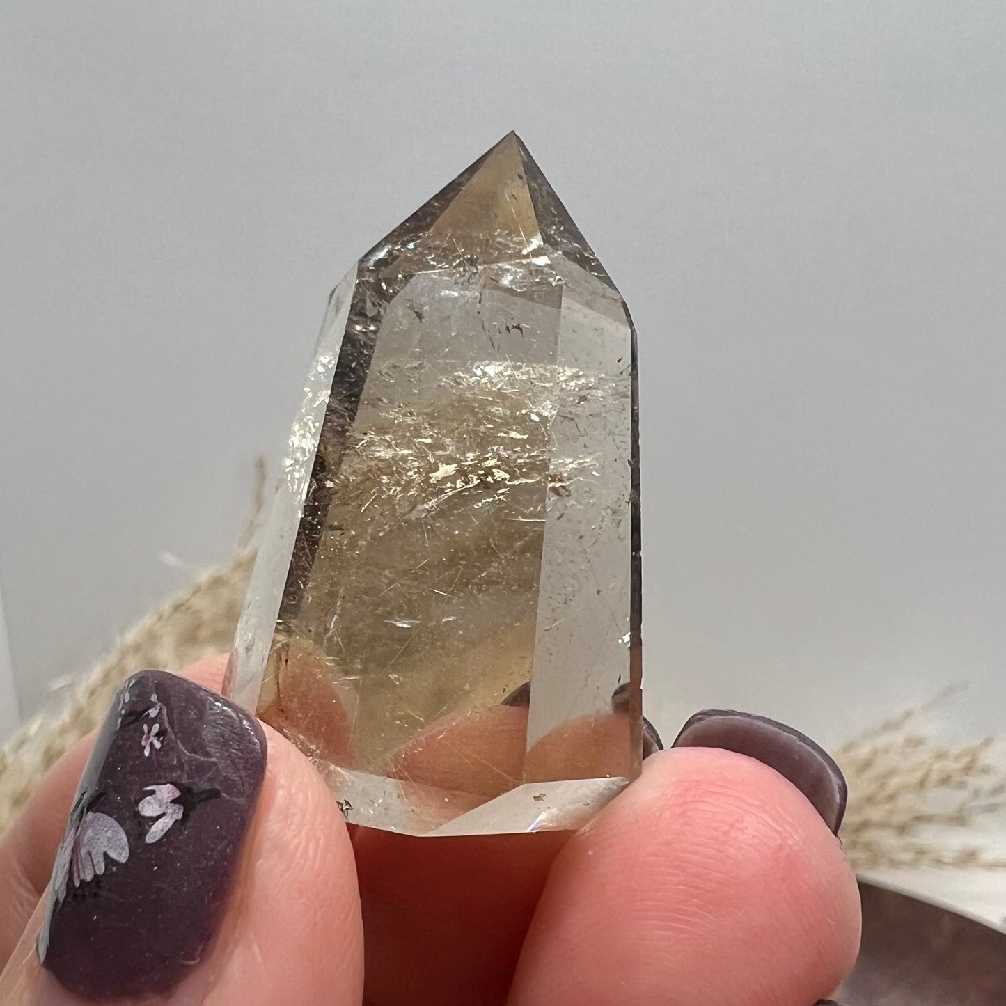 Golden Rutile Smoky Quartz Mini Tower with Hematite incl (Brazil) (g)