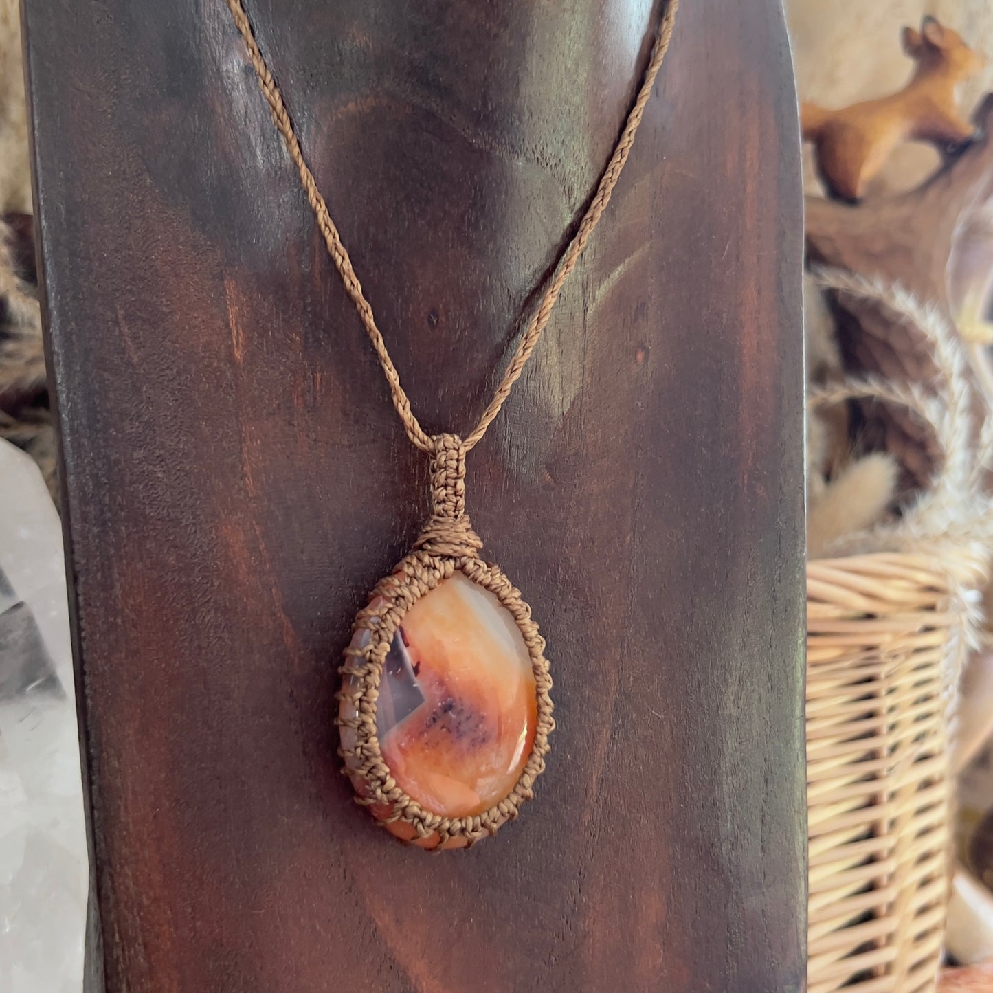 Vibrant Carnelian Crystal Macrame Necklace