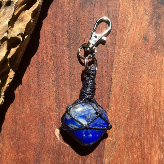 Lapis Lazuli Crystal Macrame Keyring Charm | Pet Collar Charm