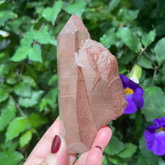 Red Hematoid Quartz Specimen - Double-terminated Twin Empathic Warrior with self-healed termination