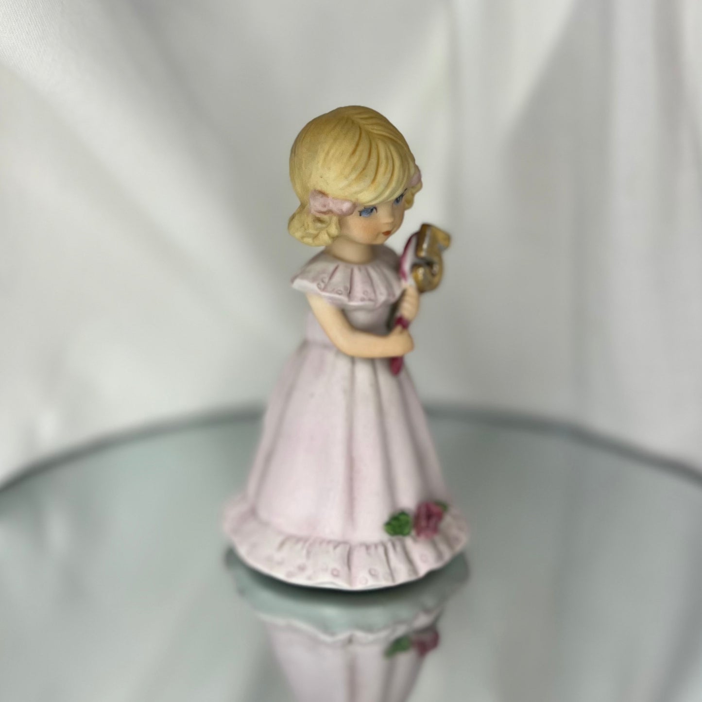 'Growing Up Birthday Girls' Porcelain Figurine | Vintage 5th Birthday Cake Topper | Blonde girl version | Enesco | 1984