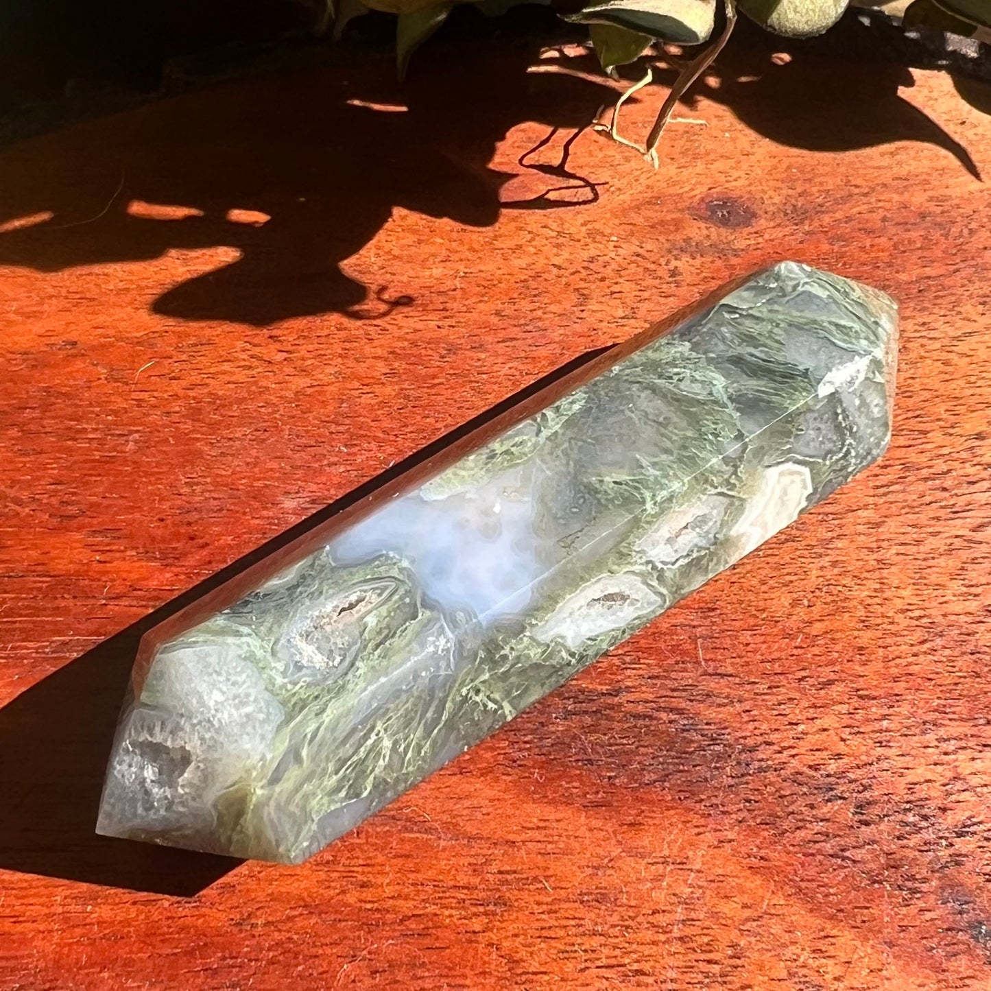 Moss Agate Double Terminated Wand with Druzy