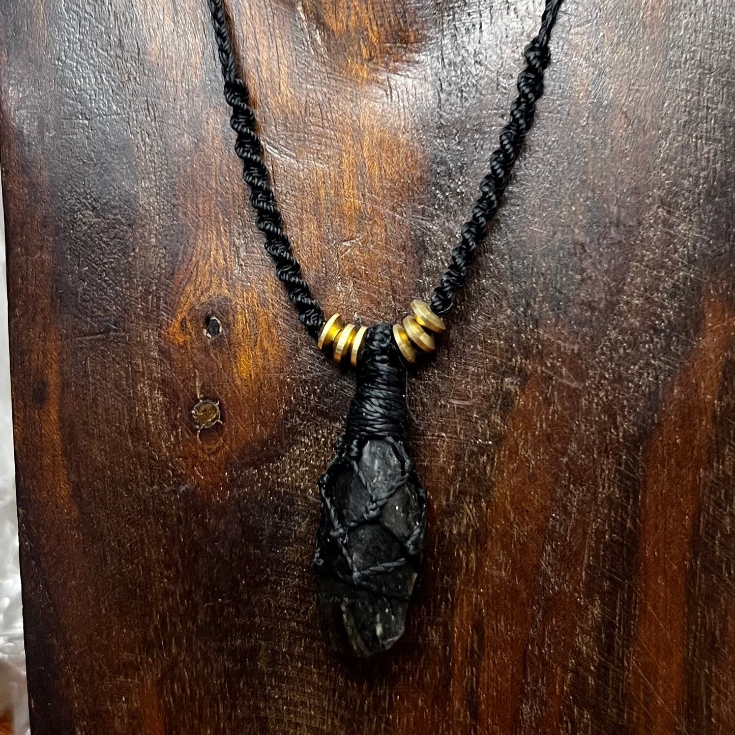 Darwinite Tektite Crystal Macrame Necklace (ii)