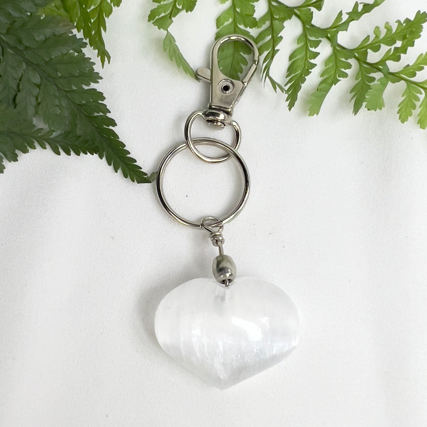 Selenite Heart Crystal Keychain Charm | Cleansing ∙ Protective ∙ Dispels Negativity