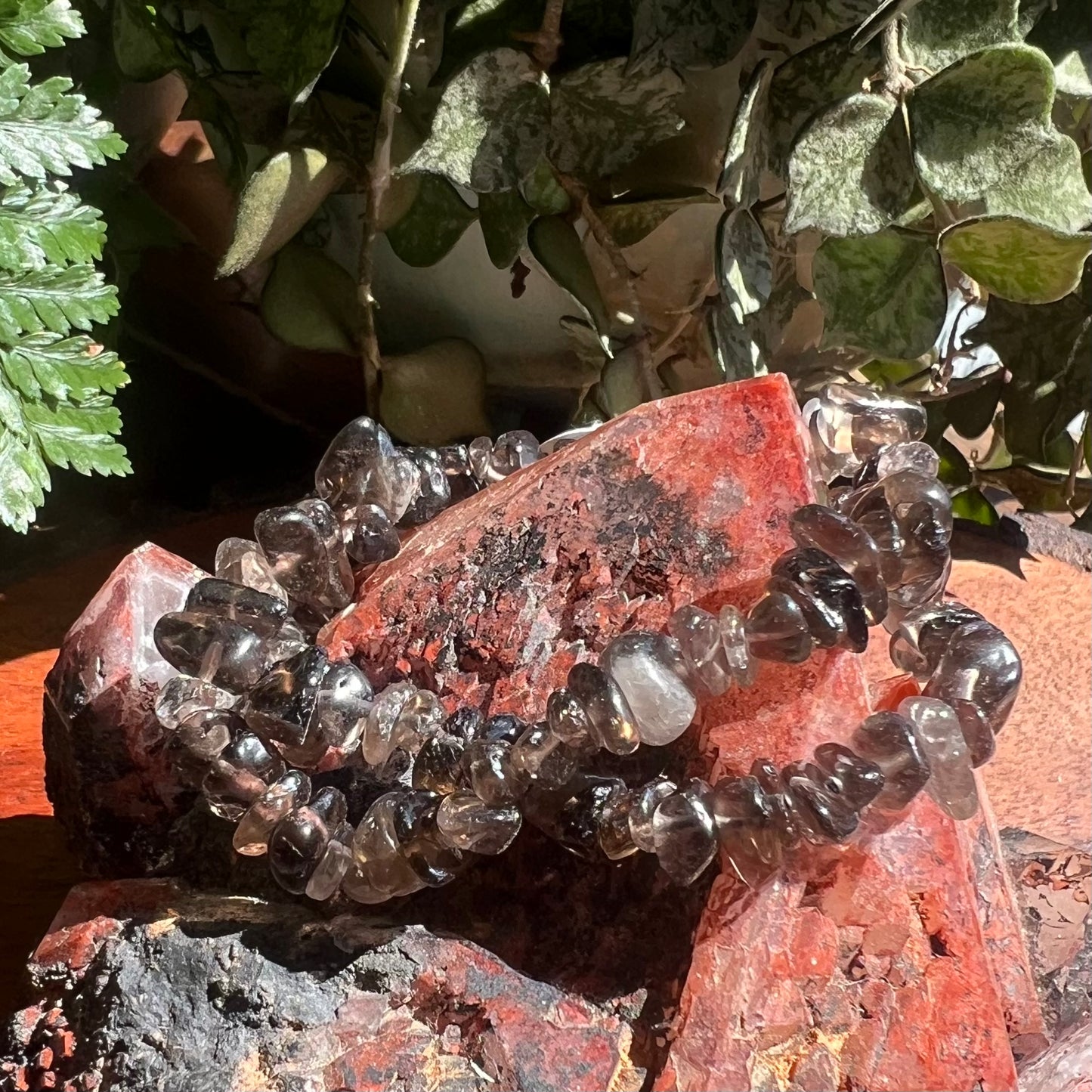 Smoky Quartz Crystal Chip Stretch Bracelet