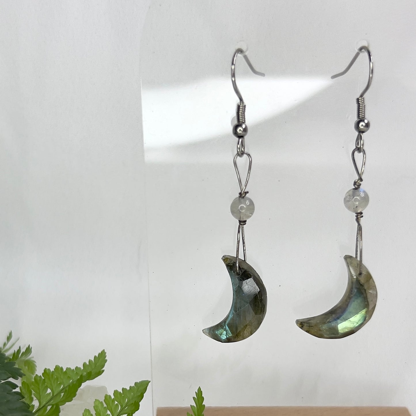 Labradorite Crescent Moon Earrings: Transformation ∙ Shielding ∙ Strength