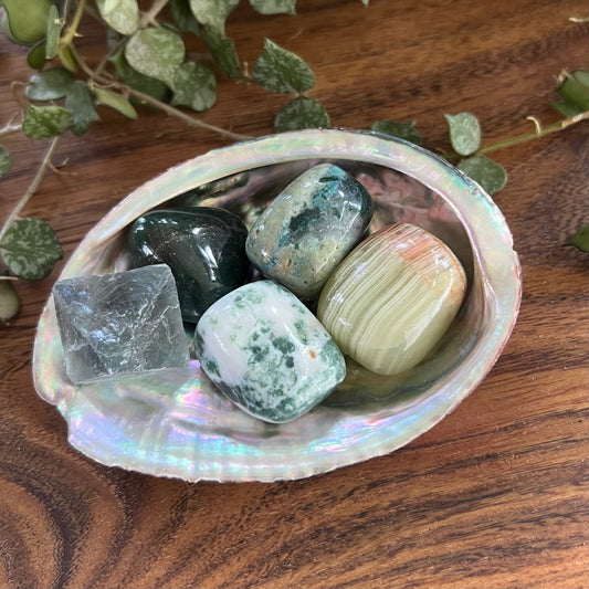 Crystal Set in Abalone Shell - Green Heart Chakra