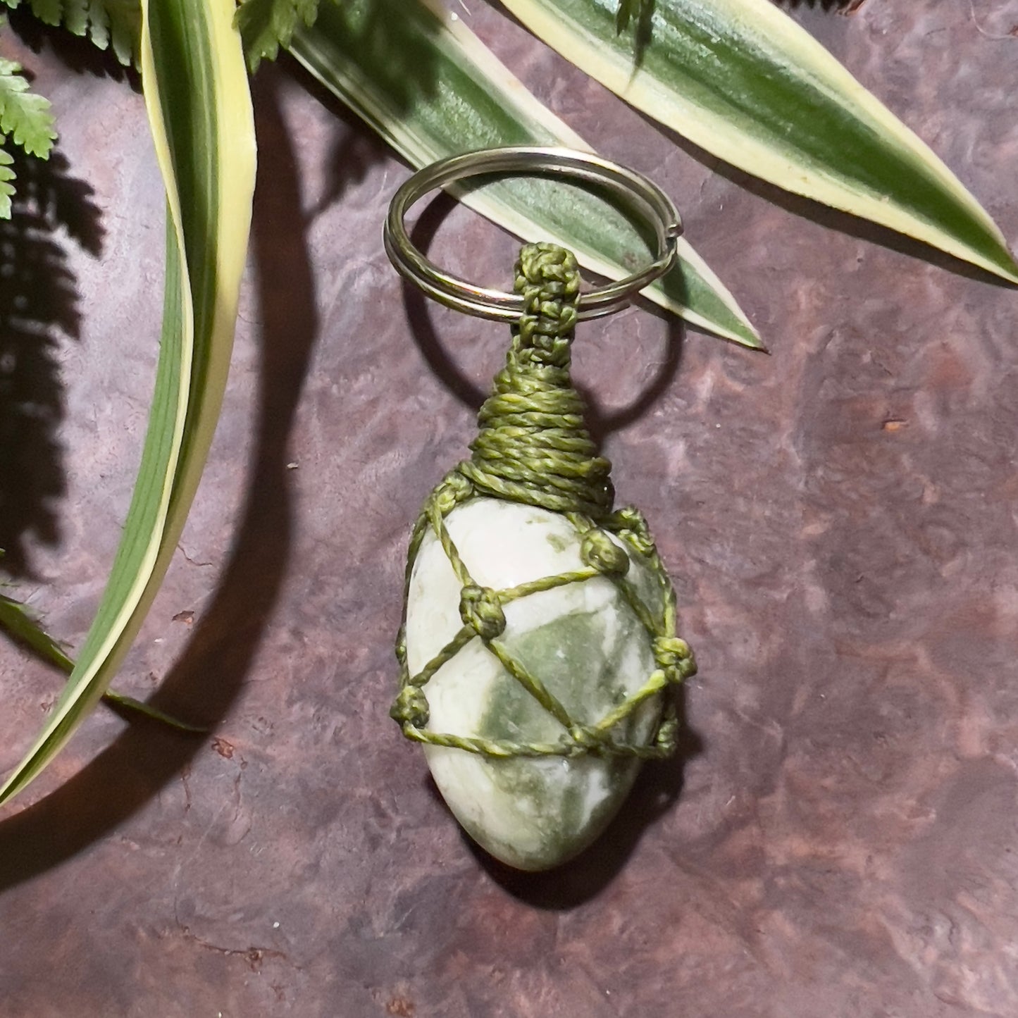 Tree Agate Crystal Macrame Keyring Charm | Self-discipline ∙ Present Moment ∙ Wisdom