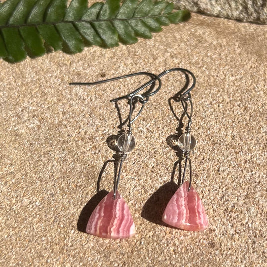 Faceted Rhodochrosite Crystal Earrings