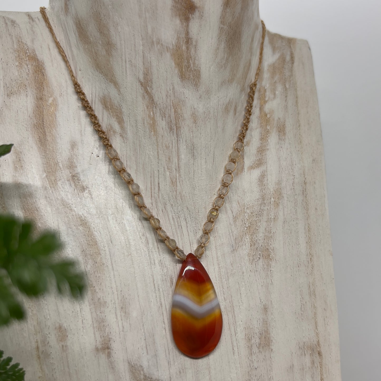 Red Agate with faceted Gold Rutile Quartz Crystal Necklace