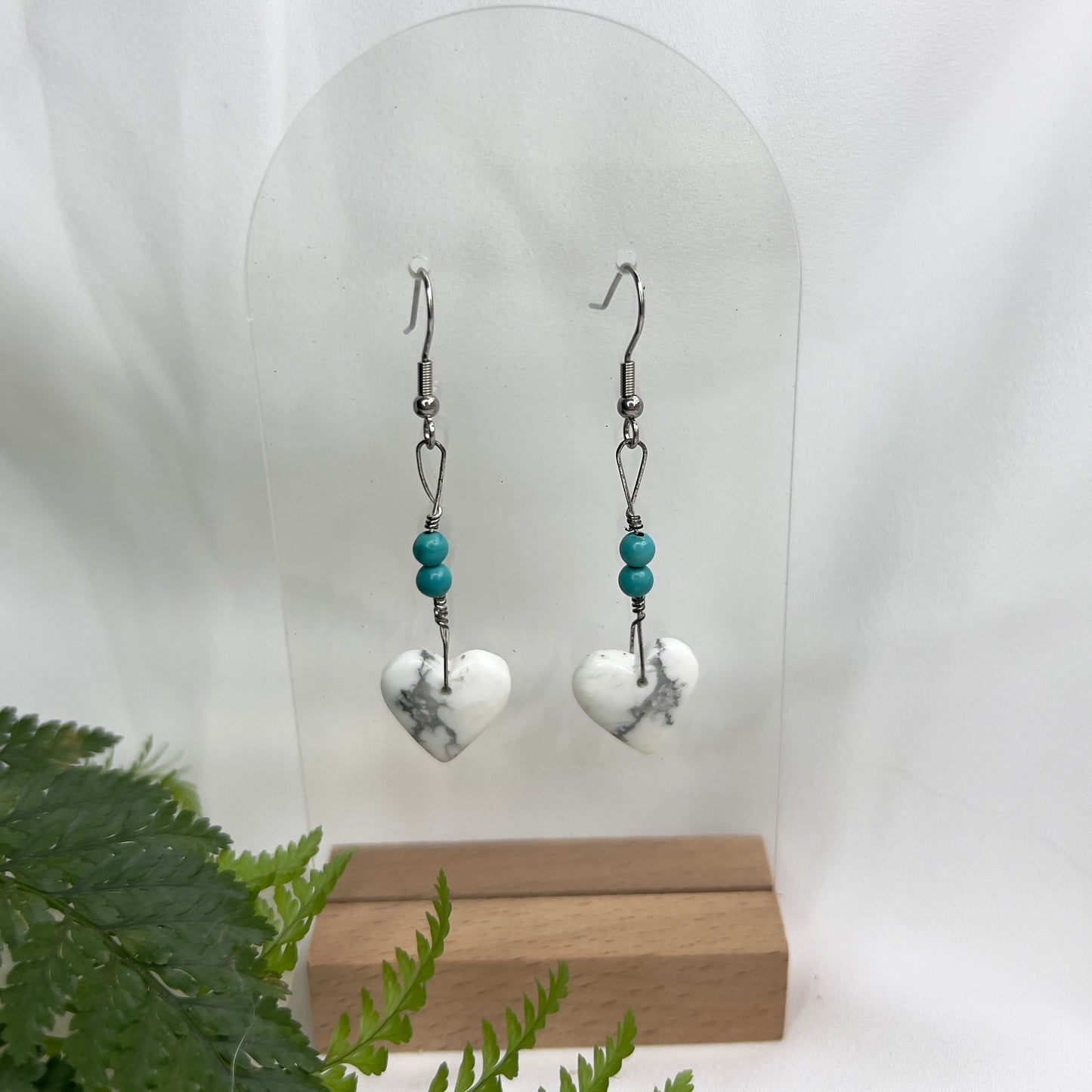 Howlite Heart Crystal Earrings: Patience ∙ Quiet the Mind ∙ Soothes Stress