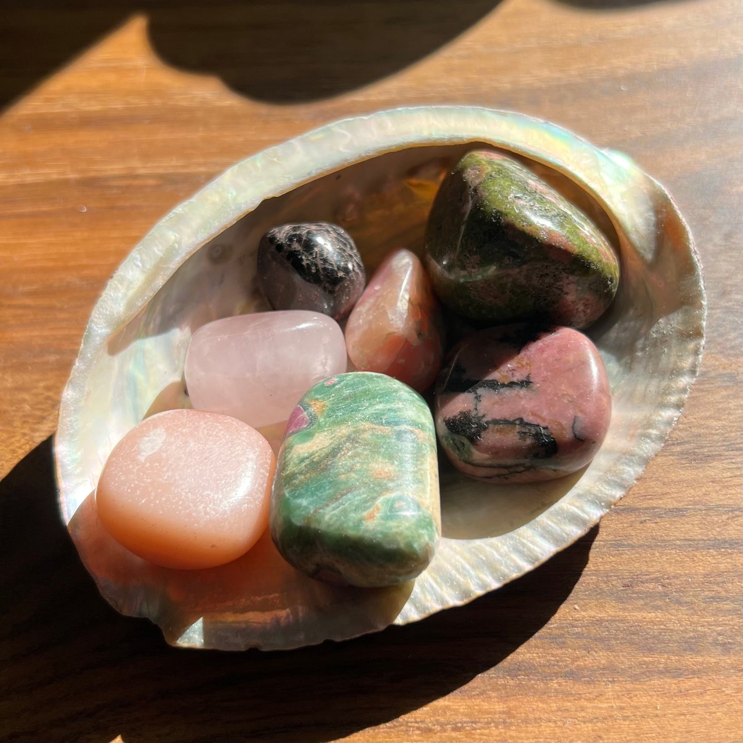 Crystal Set in Abalone Shell - Pink Heart Chakra