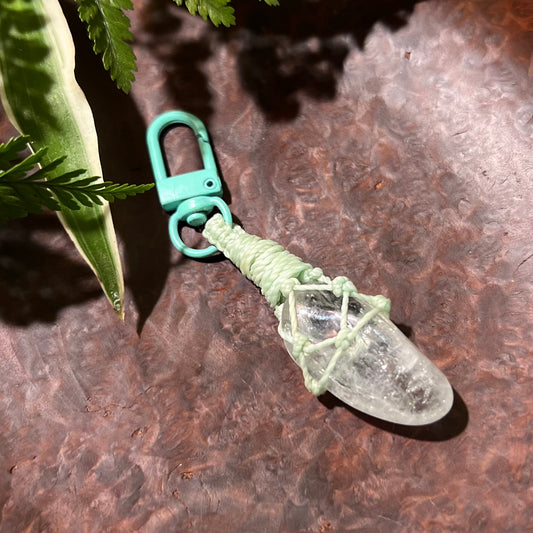 Clear Quartz Crystal Macrame Keyring Charm | Mental Clarity ∙ Amplification ∙ Focus