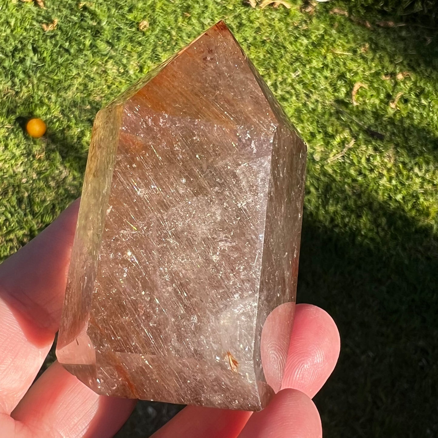 Rutilated Smoky Quartz with Hematite inclusions - Polished Quartz Point: Brazil