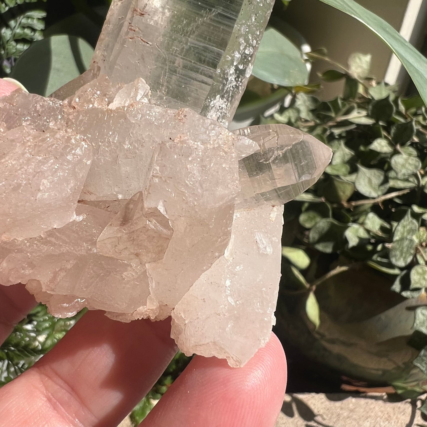 Pink Himalayan Samadhi Quartz Cluster (126g) (Bent growth/Aggregates/Striations)