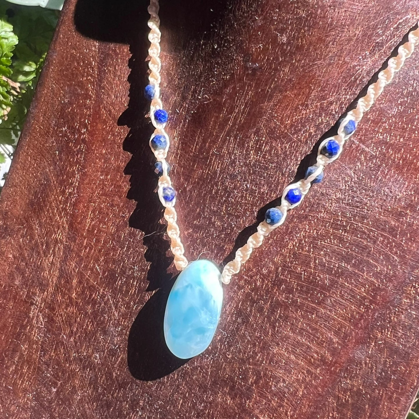 Petite Larimar and Lapis lazuli Crystal Macrame Necklace