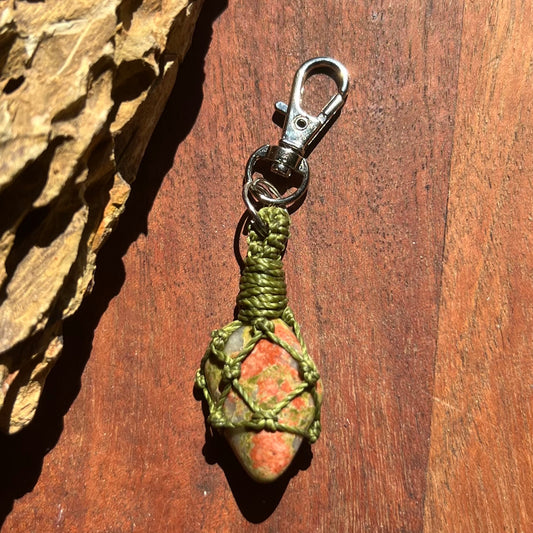 Unakite Crystal Macrame Keyring Charm | Pet Collar Charm