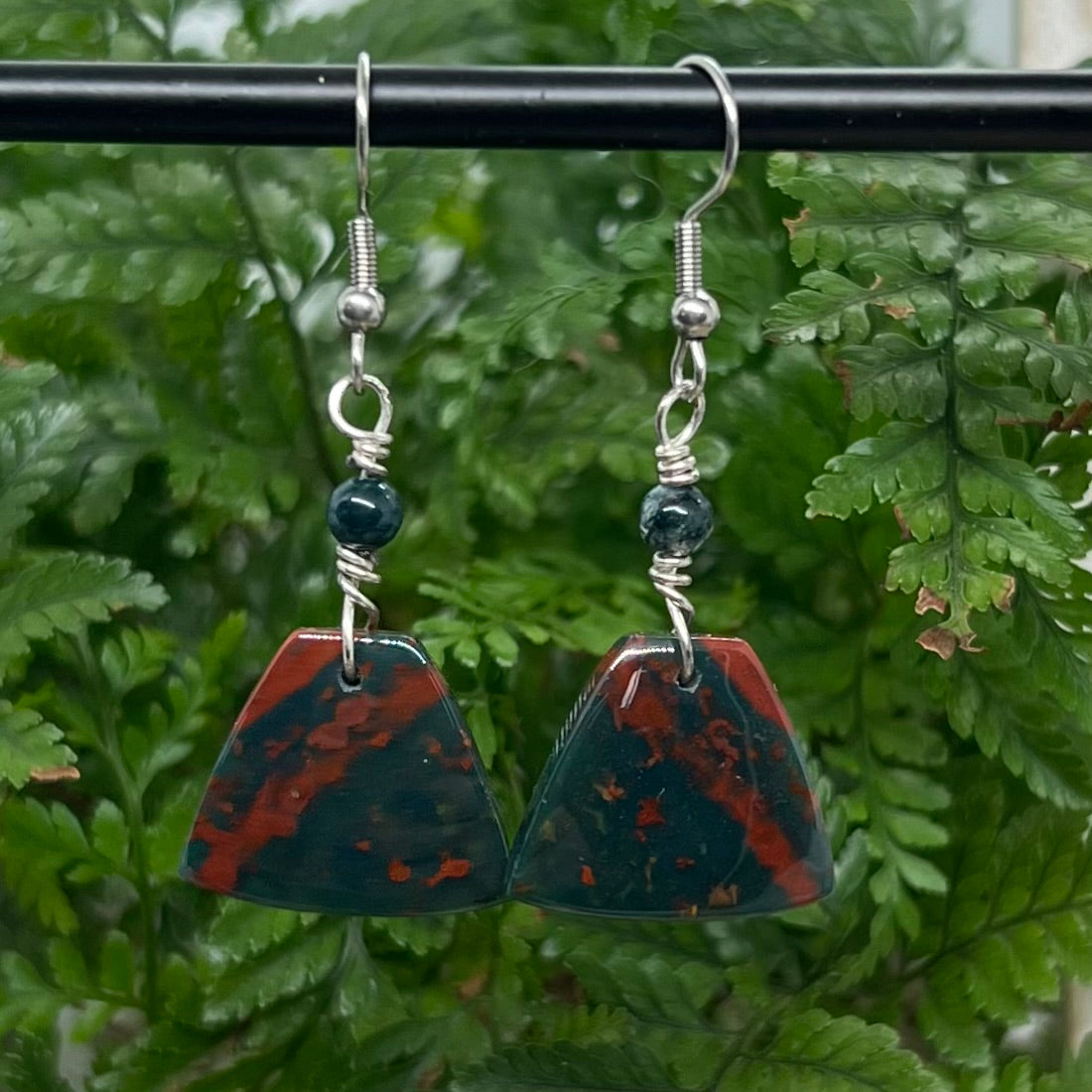 Bloodstone Crystal Earrings (Green/Red)