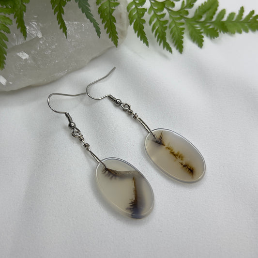 Natural Dendritic Picture Agate Earrings: Courage ∙ Connection to Nature ∙ Joy ∙ Friendships