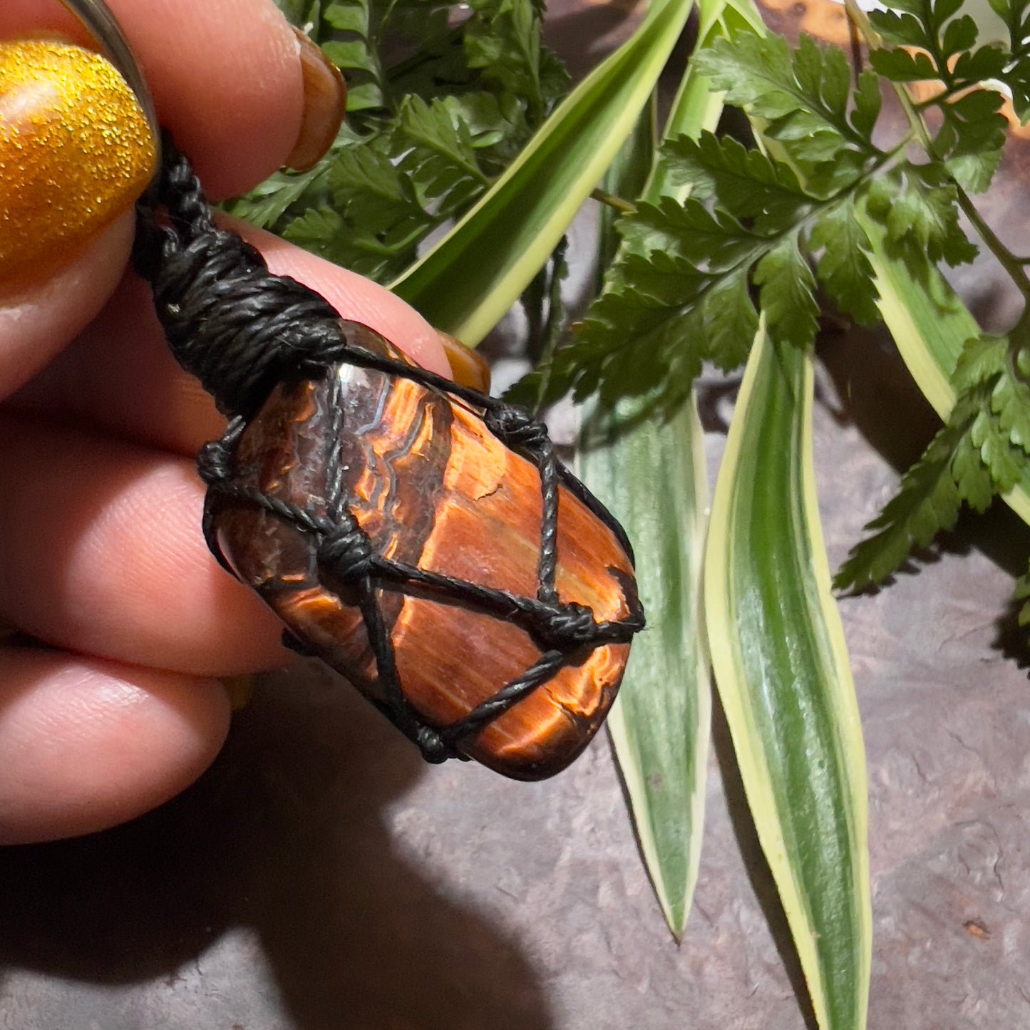 Red Tiger Eye Crystal Macrame Keyring Charm | Crystal Charm for Pet Collar Charm