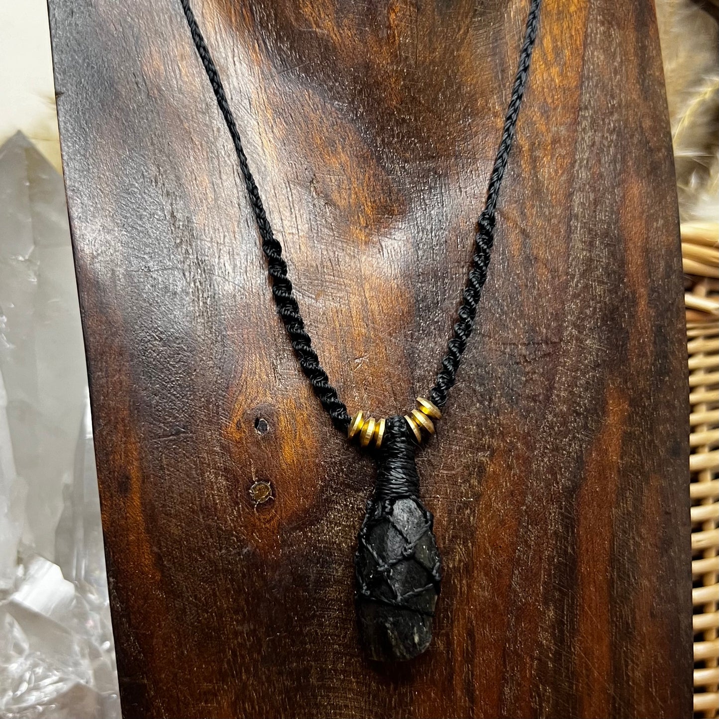 Darwinite Tektite Crystal Macrame Talisman (i)