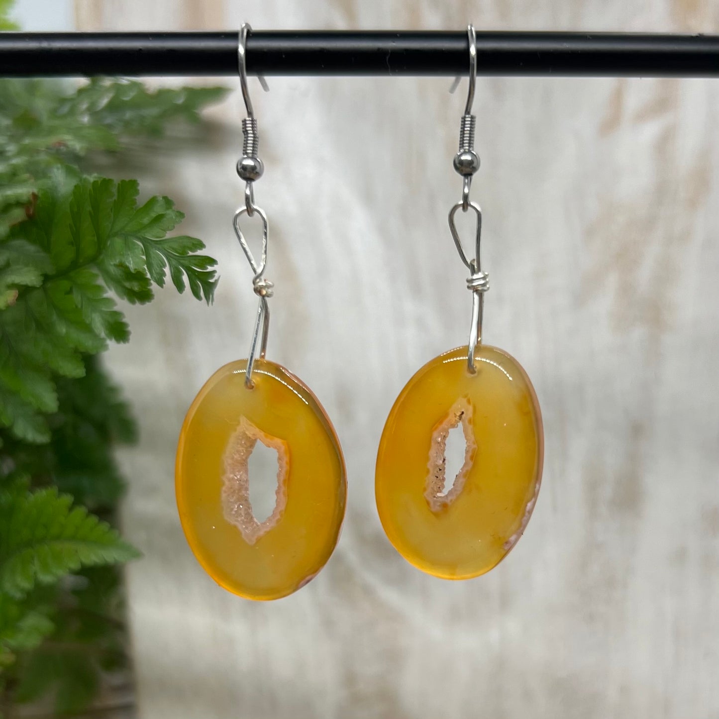 Orange dyed Agate Crystal Earrings