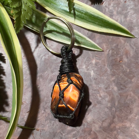 Red Tiger Eye Crystal Macrame Keyring Charm | Crystal Charm for Pet Collar Charm