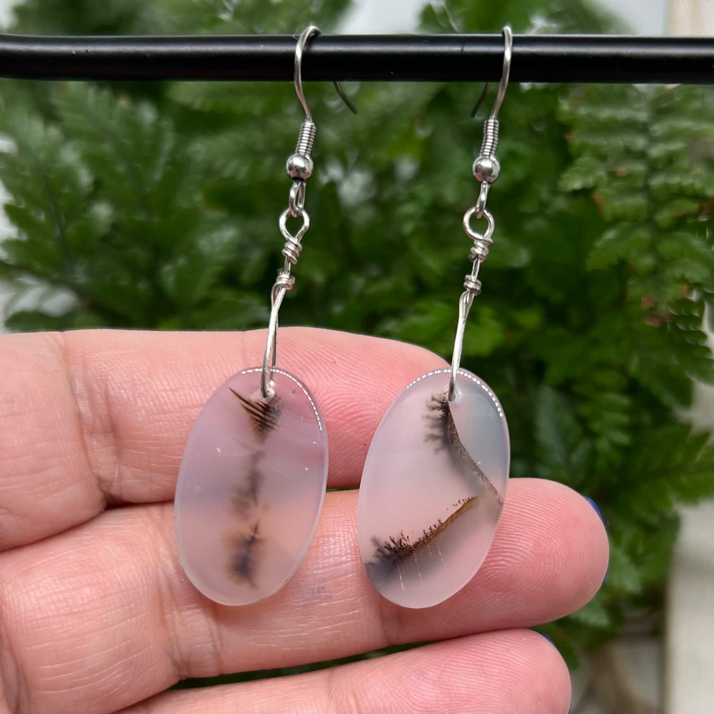 Natural mismatched Dendritic Agate Crystal Earrings