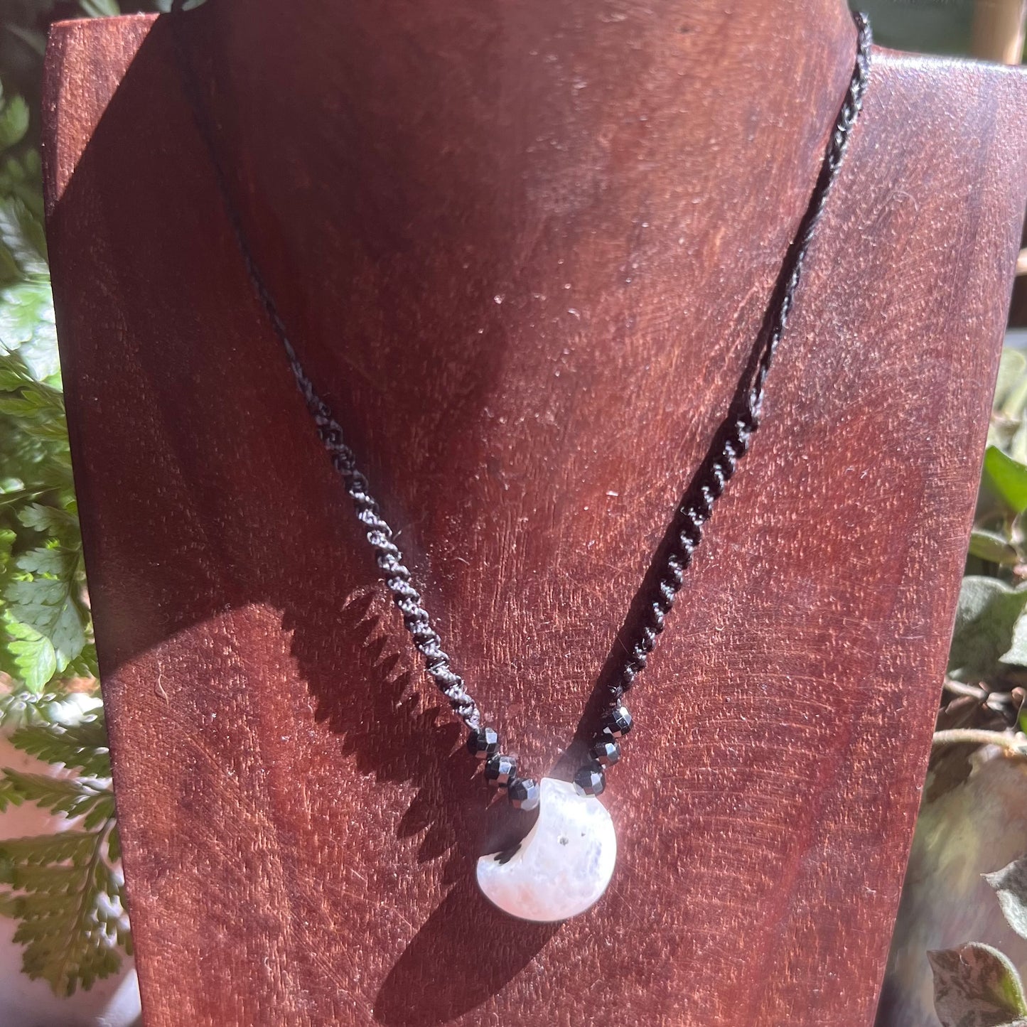 Moonstone Moon and Spinel Macrame Crystal Necklace