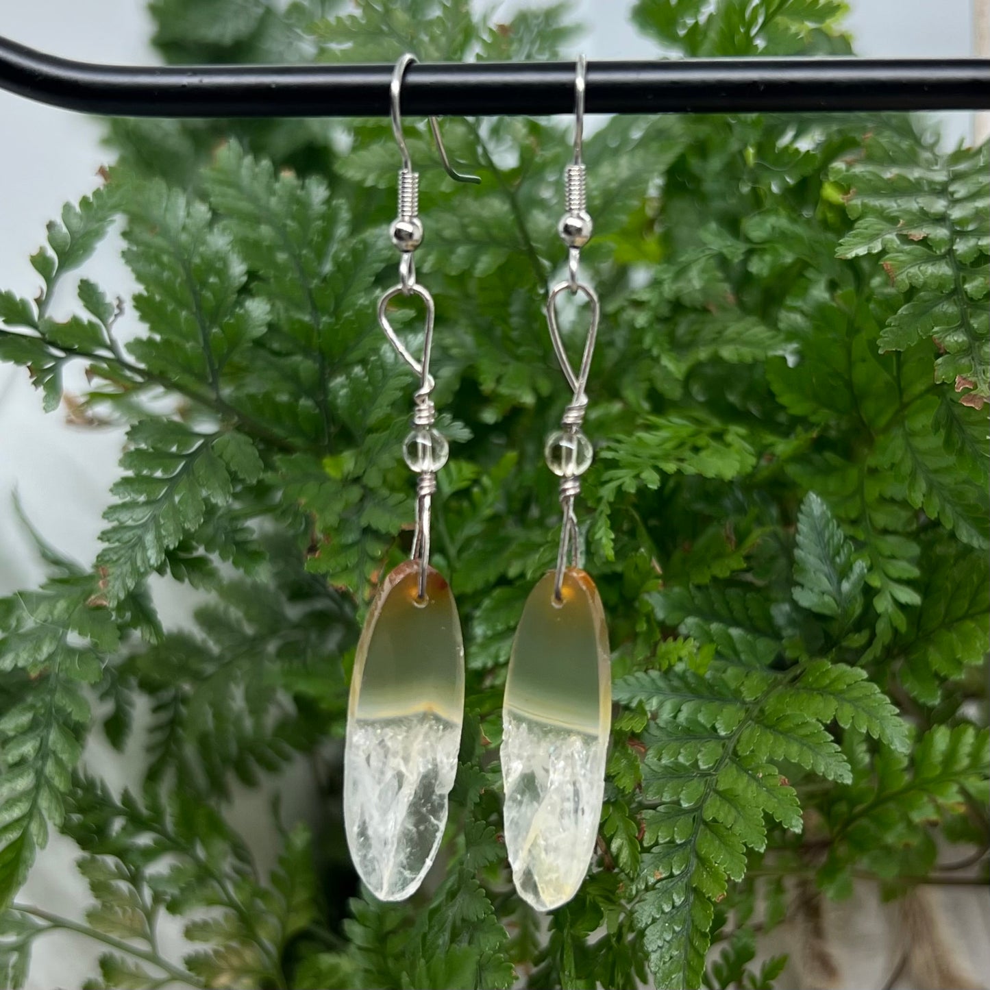 Carnelian with Clear Quartz Crystal Earrings