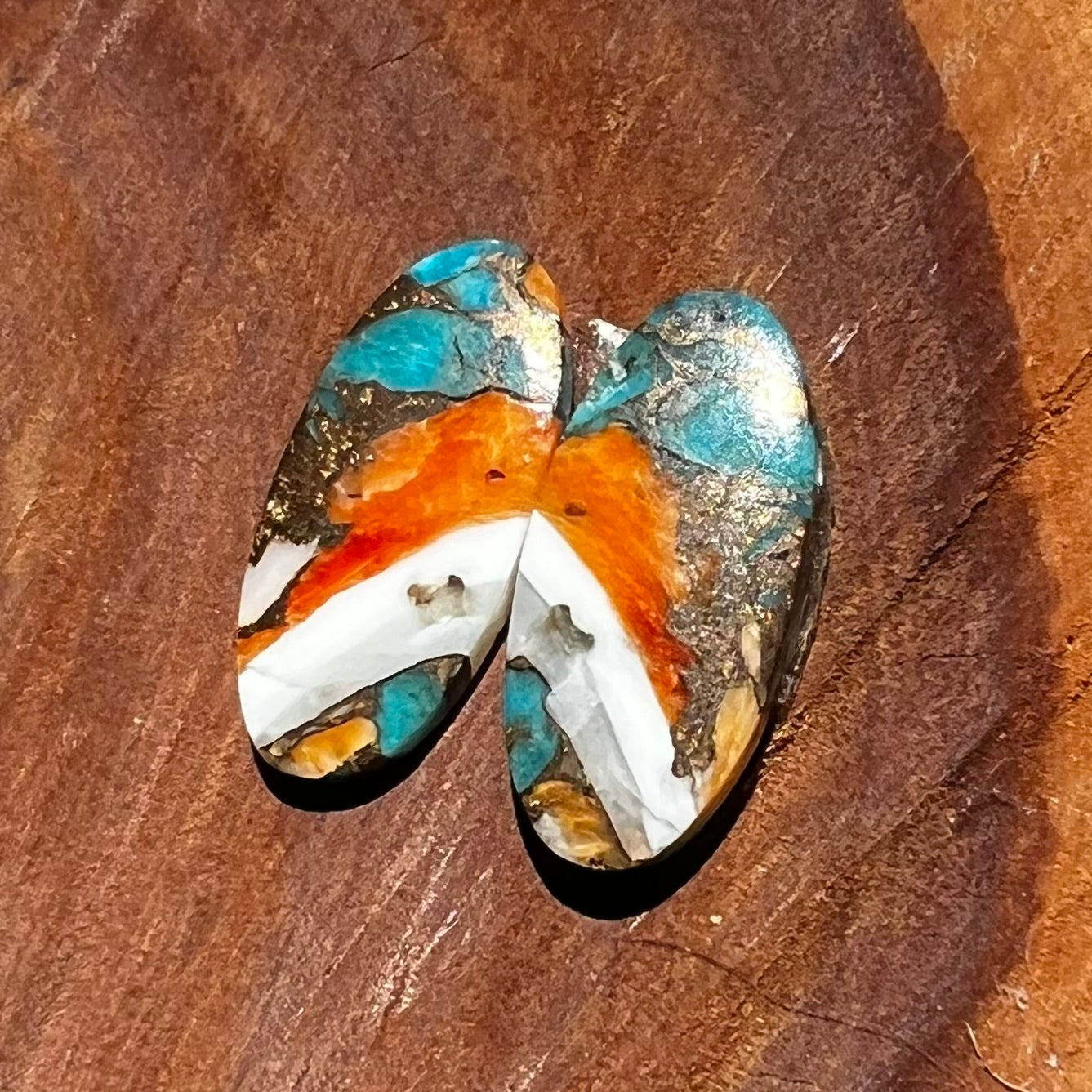 Spiny Oyster Turquoise Flatback Earring Cabochon Pair