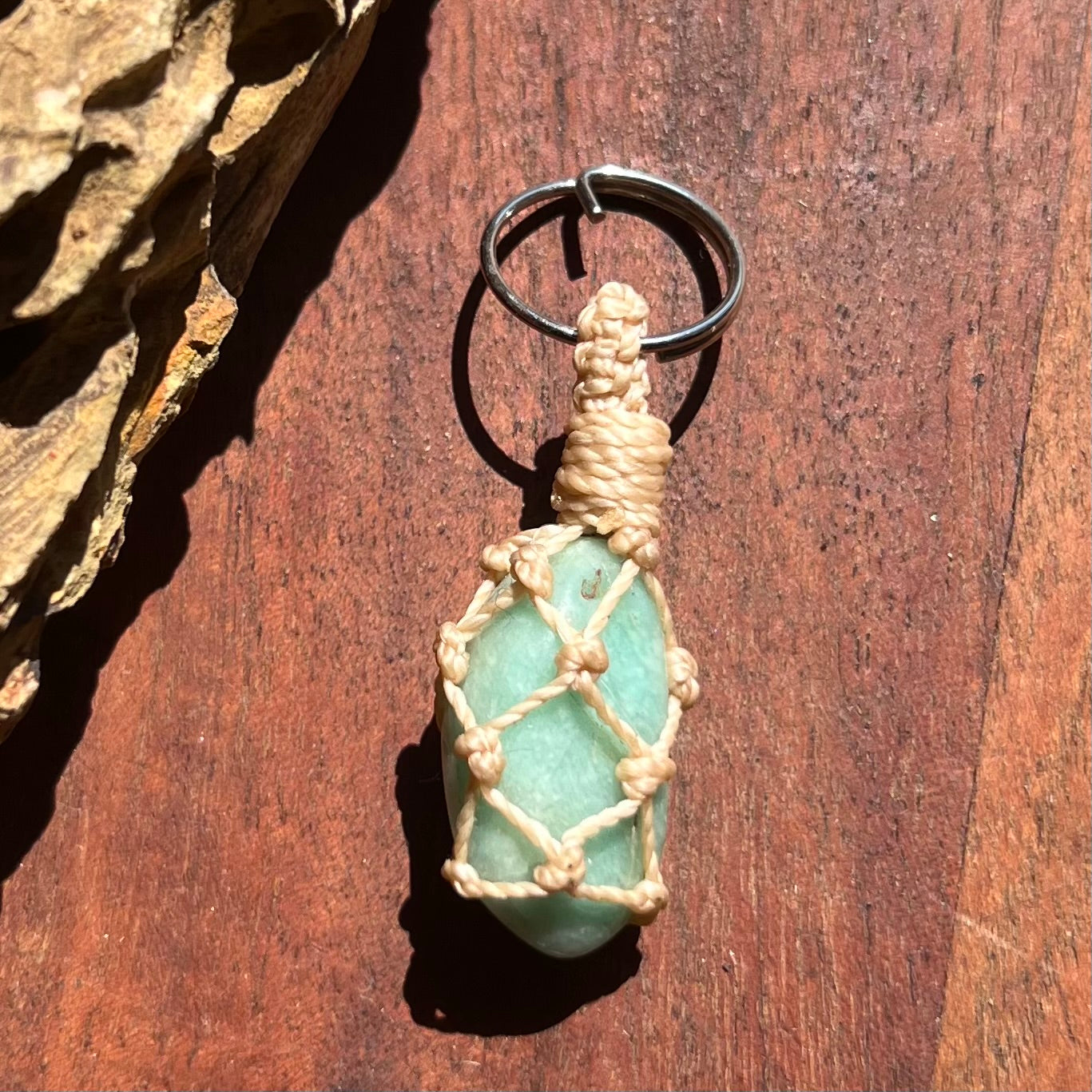 Amazonite Crystal Macrame Keyring Charm | Pet Collar Charm