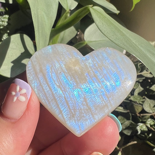 Natural Moonstone Heart - Blue Flash