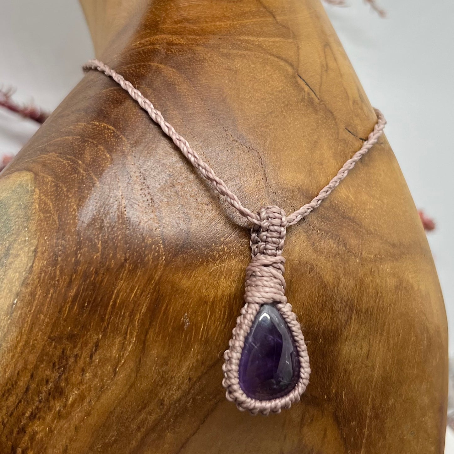 Petite Amethyst Necklace Crystal Macrame Necklace