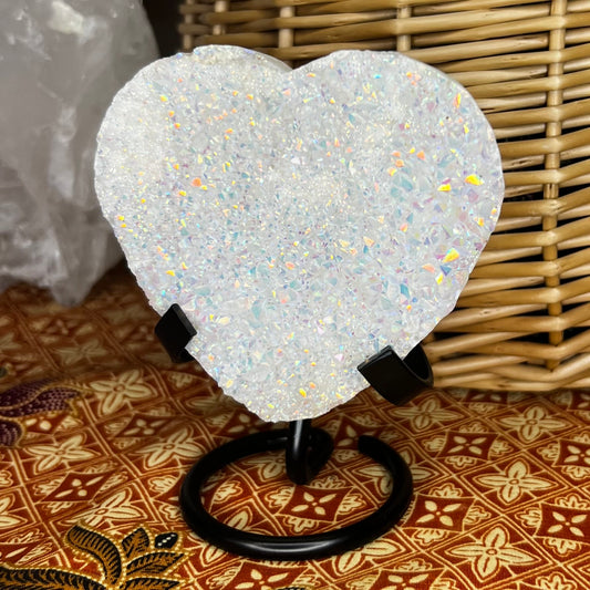 Angel Aura Quartz Heart on Black Stand